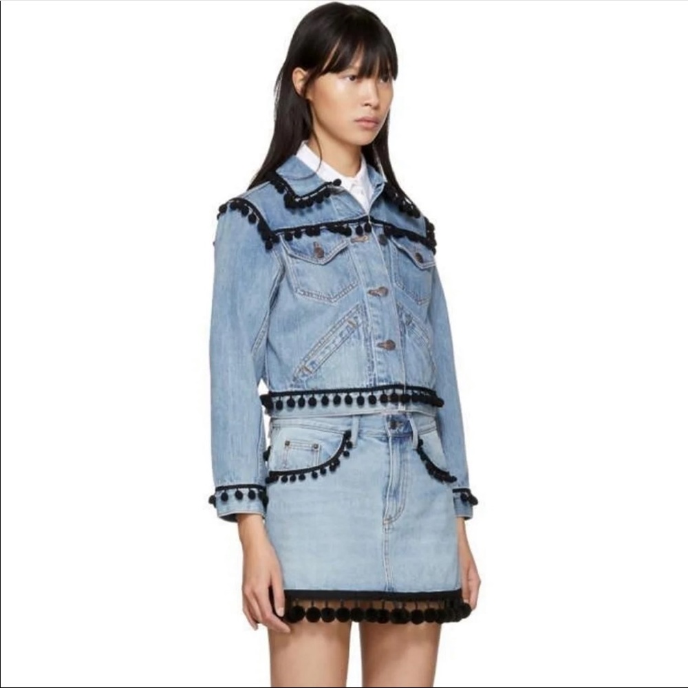 NWT Marc Jacobs pom pom embellished cropped denim jacket